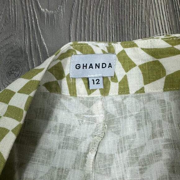 Ghanda Green‎ Check Print Linen Shorts 8 Retro Resort Vibes - Picture 3 of 6